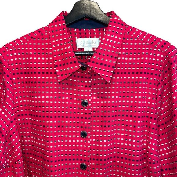 CJ Banks Red Striped Jacket Womens 1X Button Front Cardigan - Picture 2 of 12